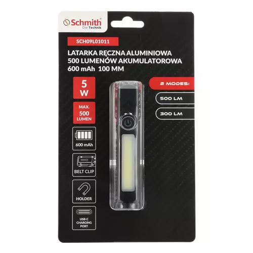 Latarka ręczna akumulatorowa 500lm 600mAh Schmith