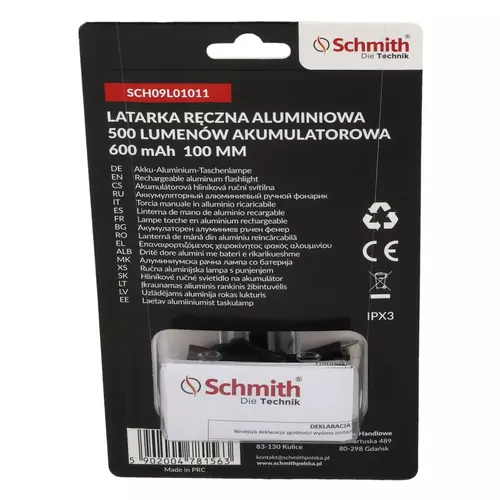 Latarka ręczna akumulatorowa 500lm 600mAh Schmith