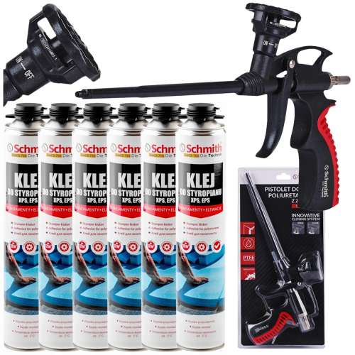 Zestaw klejów montażowych 6 szt. + pistolet z zaworem Schmith