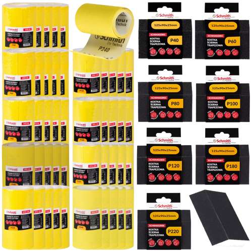 Zestaw papierów P40-P240 45 szt. i kostek ściernych P40-P220 7 szt. Schmith