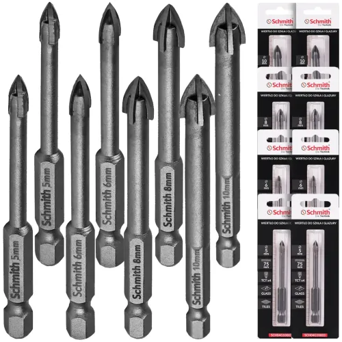 Zestaw wierteł do szkła i ceramiki 5-10mm 8 szt. Schmith