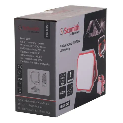Naświetlacz LED z gniazdami 30W, Moc: 30W Schmith