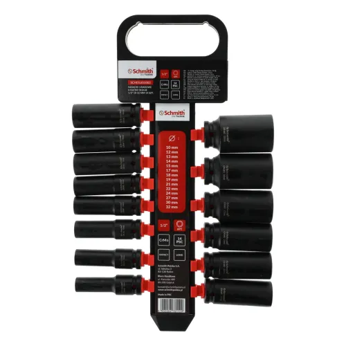 Zestaw nasadek udarowych sześciokątnych długich 1/2" 10-32mm 14 szt., Rozmiar: 10-32, Typ klucza: 6-kątny, Rodzaj klucza: nasadka udarowa długa Schmith