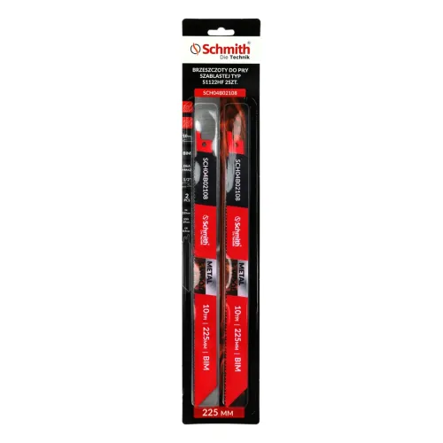 Brzeszczot bimetalowy do drewna i metalu 225mm 10TPI 2 szt. Schmith