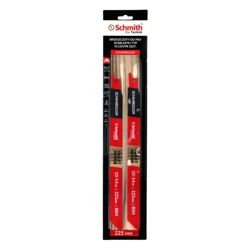 Brzeszczot bimetalowy do drewna z gwoździami 225mm 10-14TPI 2 szt. Schmith