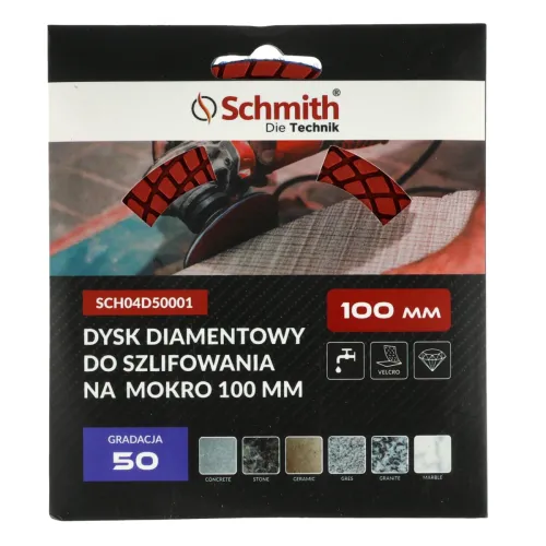 Dysk diamentowy  gr. 50 100mm do szlifowania na mokro, Gradacja: 50, Średnica: 100, Typ: Dysk do szlifowania na mokro Schmith