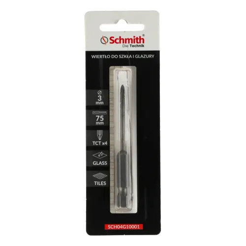 Wiertło do szkła i glazury 3x75 mm, Średnica: 3,0, Długość wiertła: 75 Schmith