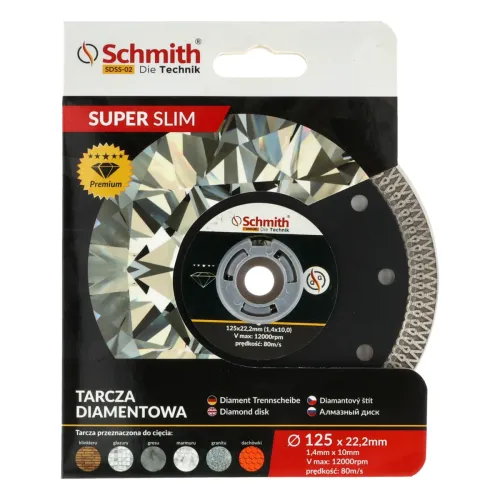 Tarcza diamentowa SLIM 125x1,4mm, Średnica: 125, Typ: ciągła, Grubość: 1,4 Schmith