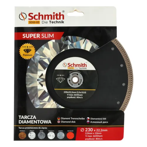 Tarcza diamentowa SLIM 230x2,0mm, Średnica: 230, Typ: ciągła, Grubość: 2,0 Schmith