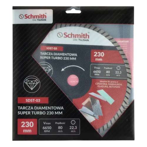 Tarcza diamentowa SUPER TURBO 230mm, Średnica: 230, Typ: TURBO, Grubość: 2,4 Schmith