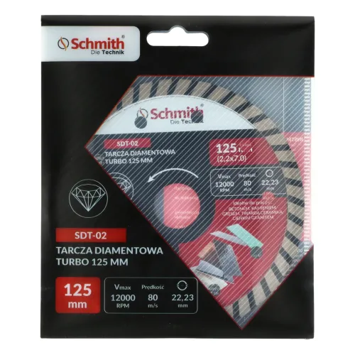 Tarcza diamentowa TURBO 125x2,2mm, Średnica: 125, Typ: TURBO, Grubość: 2,2 Schmith