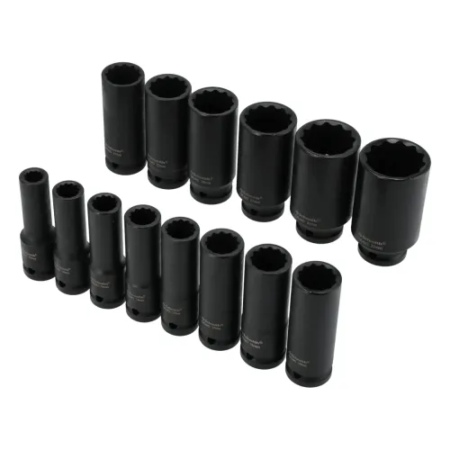 Zestaw nasadek udarowych dwunastokątnych długich 1/2" 10-32mm 14 szt., Rozmiar: 10-32, Typ klucza: 12-kątny, Rodzaj klucza: nasadka udarowa długa Schmith
