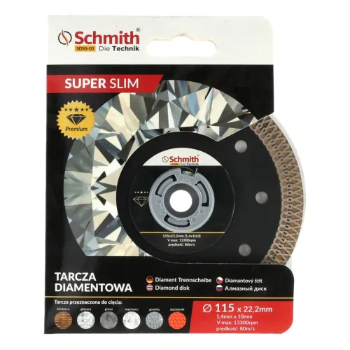 Tarcza diamentowa do cięcia SLIM 125x1,4mm, Średnica: 115, Typ: ciągła, Grubość: 1,4 Schmith