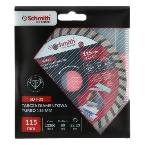 Tarcza diamentowa TURBO 115x1,9mm, Średnica: 115, Typ: TURBO, Grubość: 1,9 Schmith
