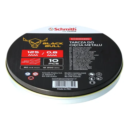 Tarcza do cięcia metalu 125x0,8mm Black Bull 10 szt., Średnica: 125, Grubość: 0,8 Schmith