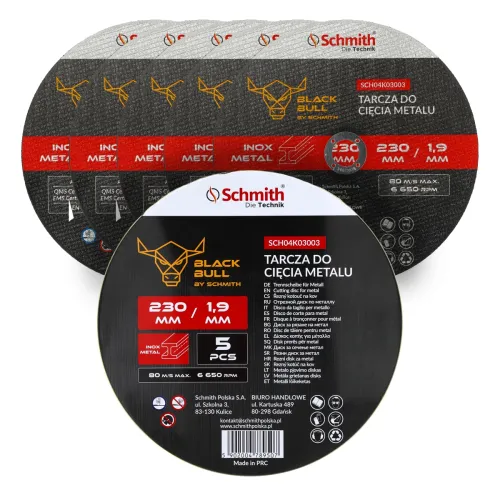 Tarcza do cięcia metalu 230x1,9mm Black Bull 5 szt., Średnica: 230, Grubość: 1,9 Schmith