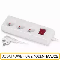Przedłużacz z wyłącznikiem, trzy gniazda z uziemieniem 5M