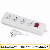 Przedłużacz z wyłącznikiem, cztery gniazda z uziemieniem 1,5M