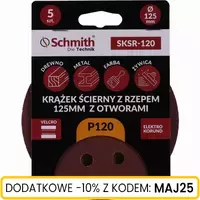 Krążek ścierny z rzepem 125mm z otworami P120 5szt