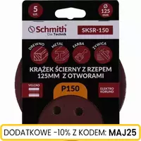 Krążek ścierny z rzepem 125mm z otworami P150 5szt