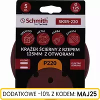 Krążek ścierny z rzepem 125mm z otworami P220 5szt
