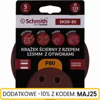 Krążek ścierny z rzepem 125mm z otworami P80  5szt