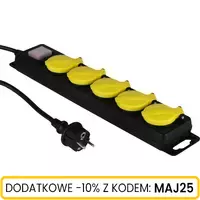 Przedłużacz stały z wyłącznikiem pięciogniazdowy przewód 3x1,5mm, 3M