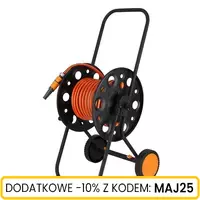 Metalowy wózek z wężem 25 m, dyszą i szybkozłączkami Schmith