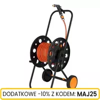 Metalowy wózek z wężem 25 m, pistoletem i szybkozłączkami Schmith