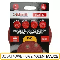 Krążek ścierny z rzepem 125mm z otworami P40 5szt, Gradacja: P40 Schmith