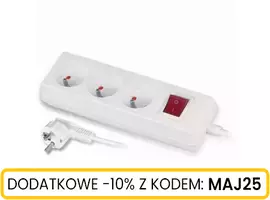 Przedłużacz z wyłącznikiem, trzy gniazda z uziemieniem 5M