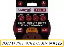 Krążek ścierny z rzepem 125mm z otworami P150 5szt