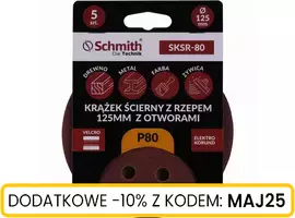 Krążek ścierny z rzepem 125mm z otworami P80  5szt