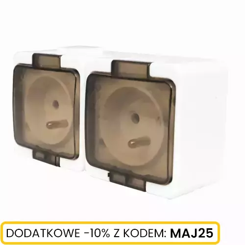 Gniazdo n/t 2x2P+Z klapka dymna IP44