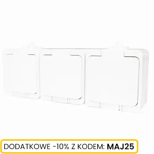 Gniazdo n/t 3x2P+Z klapka biała IP44