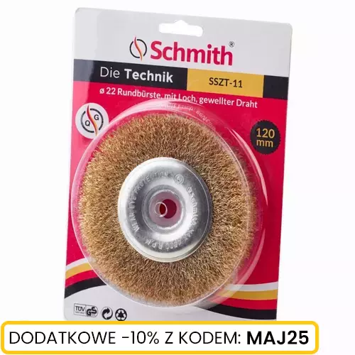 Szczotka tarczowa z otworem 22 drut falowany 150 Schmith