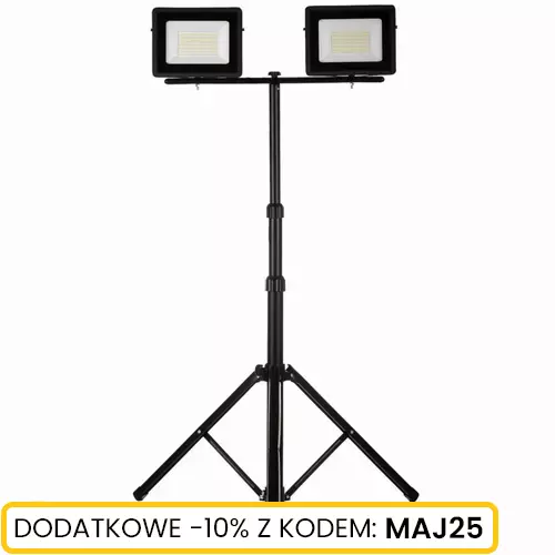 Naświetlacz LED 2x50W slim z czarnym statywem