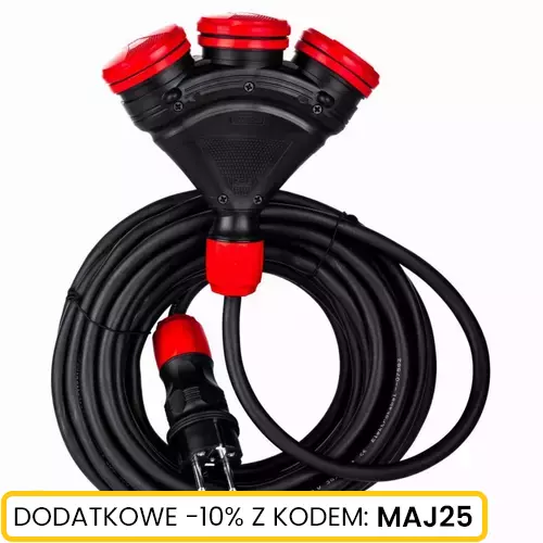 Przedłużacz gumowy HI-TEK, 3 gniazda, 3x2.5mm, 10m