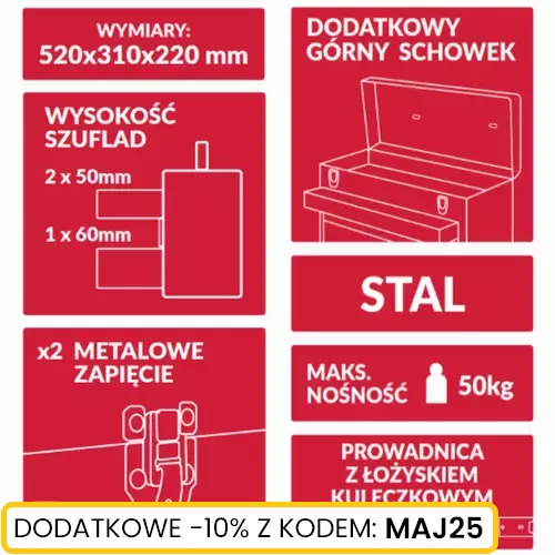 Skrzynka narzędziowa z 3 szufladami marki Schmith SCH02B01010 2