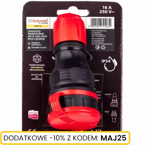 Gniazdo przenośne 2p+Z 16A 250V IP54 czarne marki Schmith SGP-11