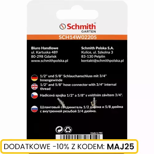Złączka węża 1/2'' i 5/8'' z gwintem wew.3/4" marki Schmith SCH14W02205 1