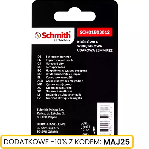 Bit udarowy PZ2 25mm 5SZT marki Schmith SCH01B03012