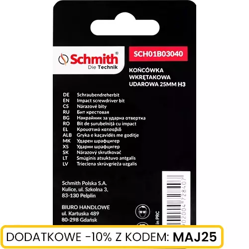 Bit udarowy Hex H3 25mm 5SZT marki Schmith SCH01B03040
