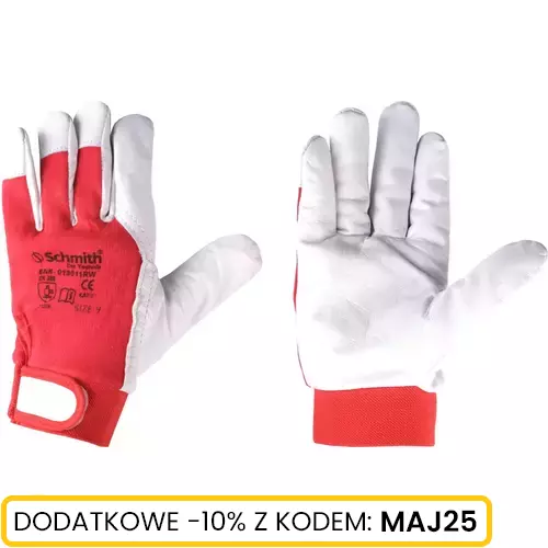 Rękawice robocze skórzane z rzepem rozmiar 9 (12 par) marki Schmith