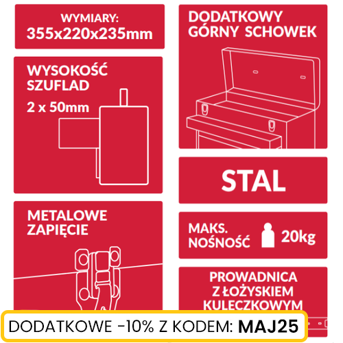 Skrzynka narzędziowa metalowa z 2 szufladami, Liczba szuflad: 2 Schmith