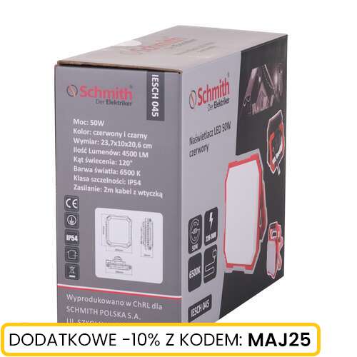 Naświetlacz LED 50W czerwony, 2x1F 230V Schmith