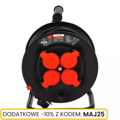 Przedłużacz bębnowy 3x1,5mm gumowy 30m, Długość: 30, Liczba gniazd: 4 Schmith