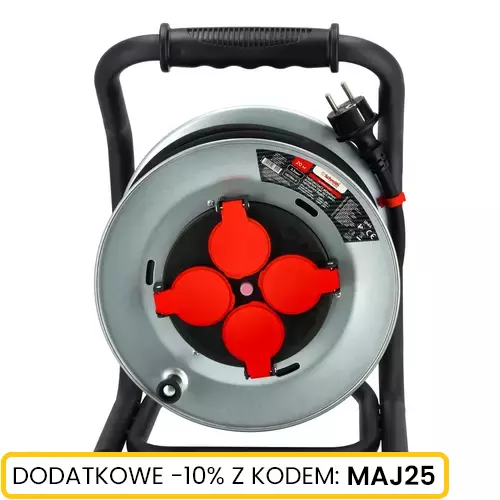 Przedłużacz bębnowy metalowy, gumowy 3x2,5mm 40m, Długość: 40, Liczba gniazd: 4 Schmith
