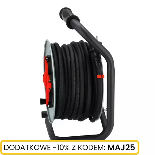 Przedłużacz bębnowy metalowy, gumowy 3x2,5mm 40m, Długość: 40, Liczba gniazd: 4 Schmith
