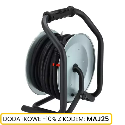 Przedłużacz bębnowy metalowy, gumowy 3x2,5mm 40m, Długość: 40, Liczba gniazd: 4 Schmith